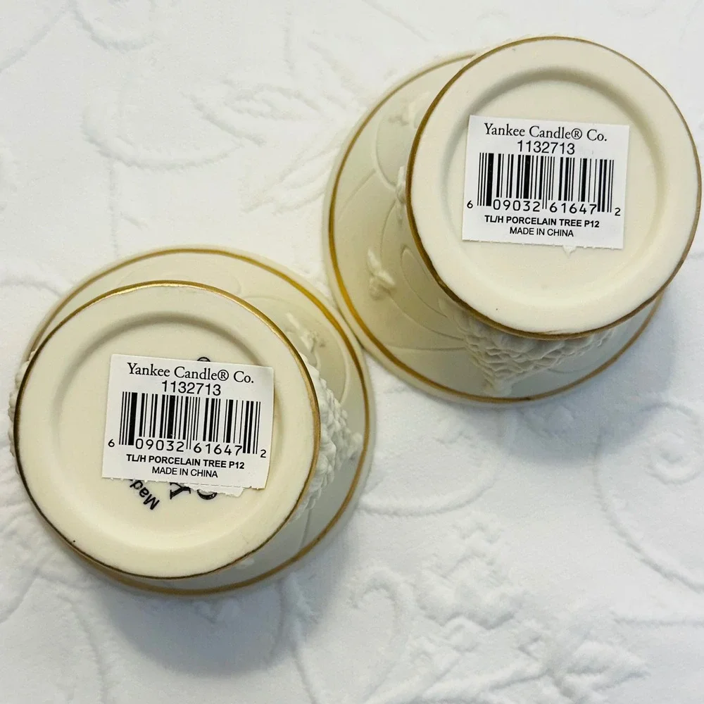 2 Vintage Y2K Yankee Candle Cream Bisque Porcelain Christmas Tea Light Holders